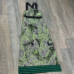 Emma & Michele Vibrant Green and Black Patterned Dress